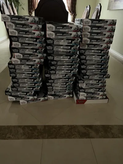 Three tall columns of Unova Pokémon collection boxes